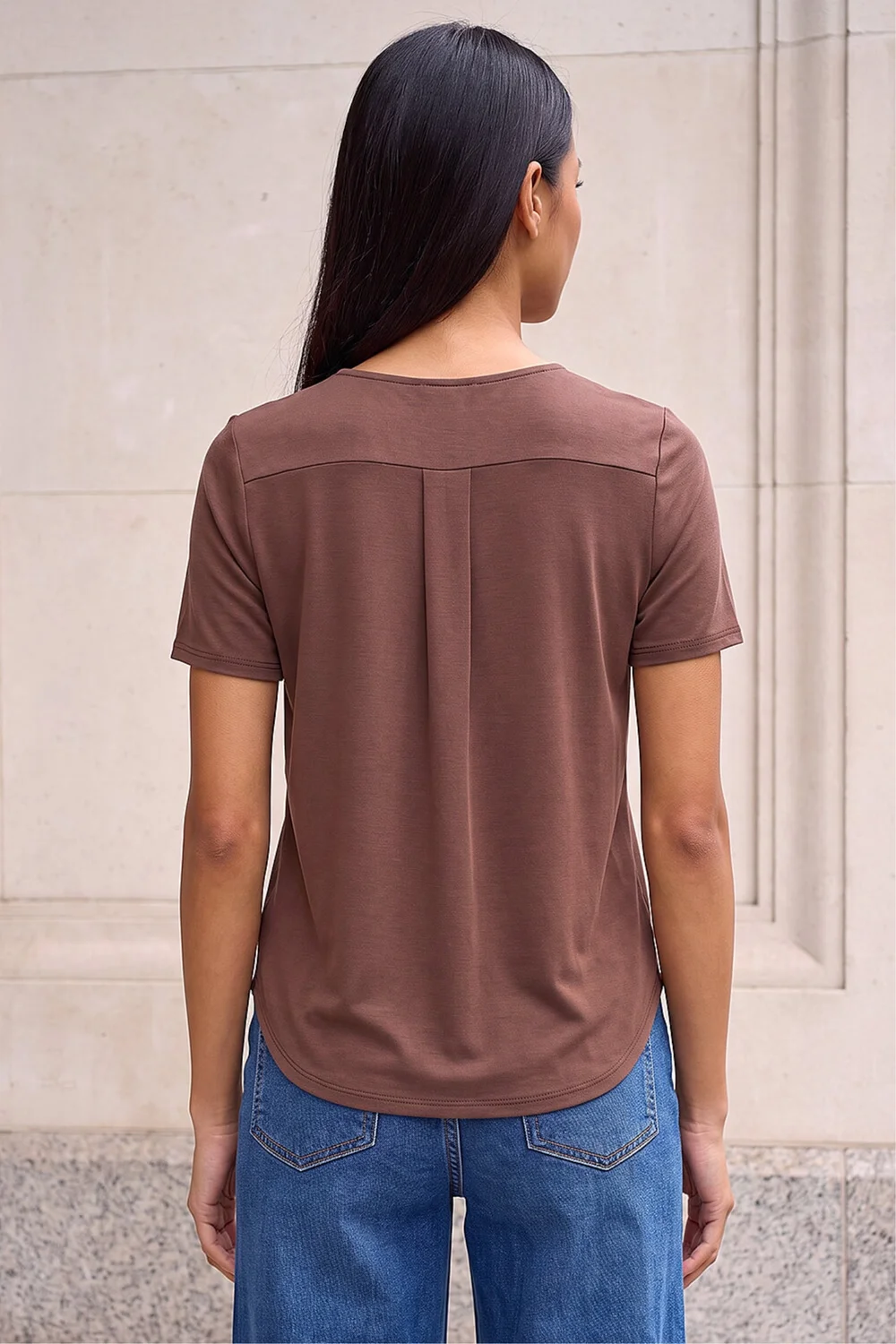 Roman Chocolate Petite V-Neck Buttoned Blouse - 18 Image 3