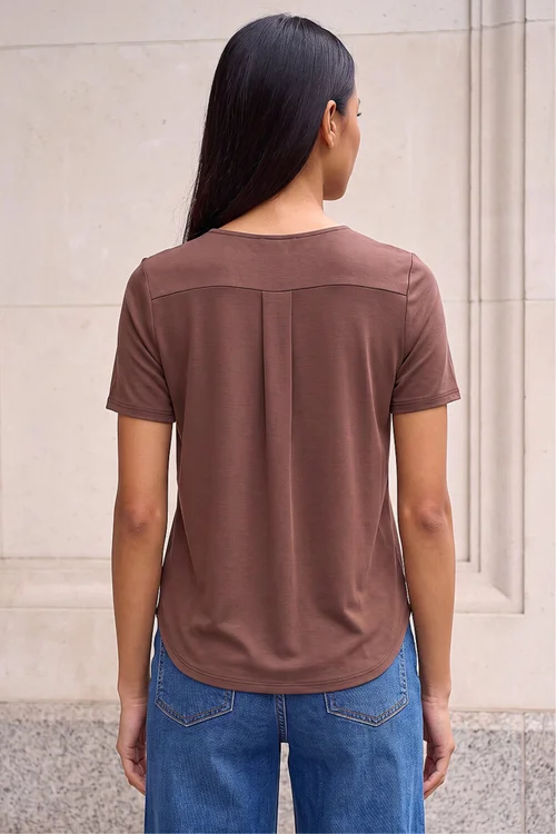 Roman Chocolate Petite V-Neck Buttoned Blouse - 18 Image 3