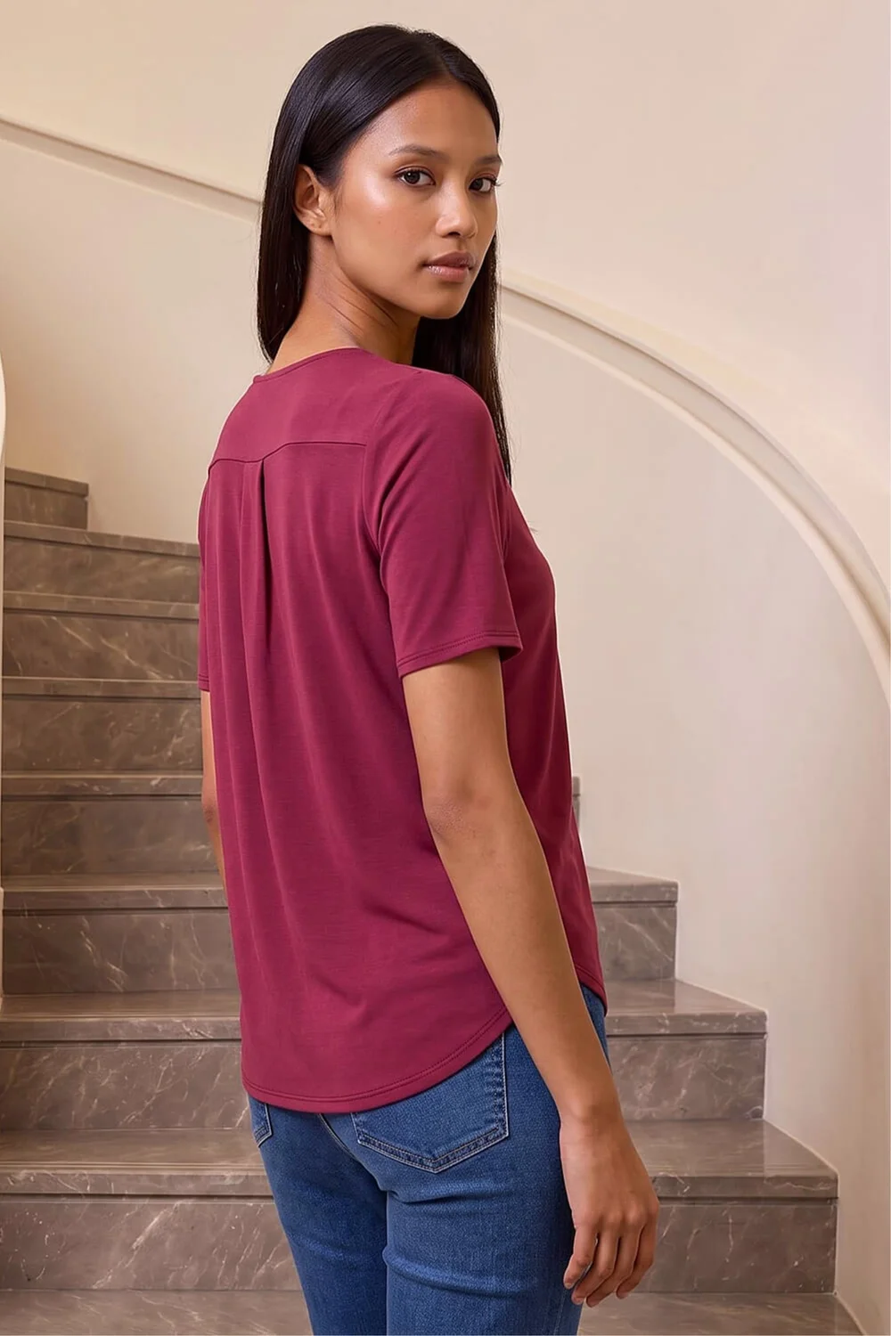 Roman Wine Petite V-Neck Buttoned Blouse - 16 Image 3