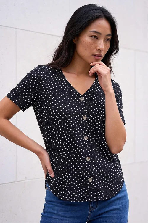 Roman Black Petite Spot V-Neck Blouse - 16 Image 1