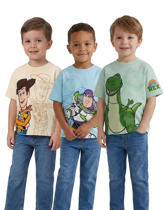 Disney Toy Story Boys Multicoloured Woody Buzz & Rex Multi-Pack Of 3 Short-Sleeved T-Shirts (12m-7y)