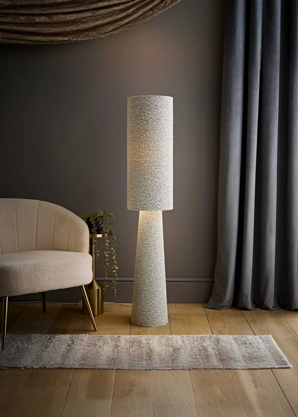 ValueLights Ash Grey Fleck Boucle Midi Floor Lamp With Warm White Bulb - One Size Image 1