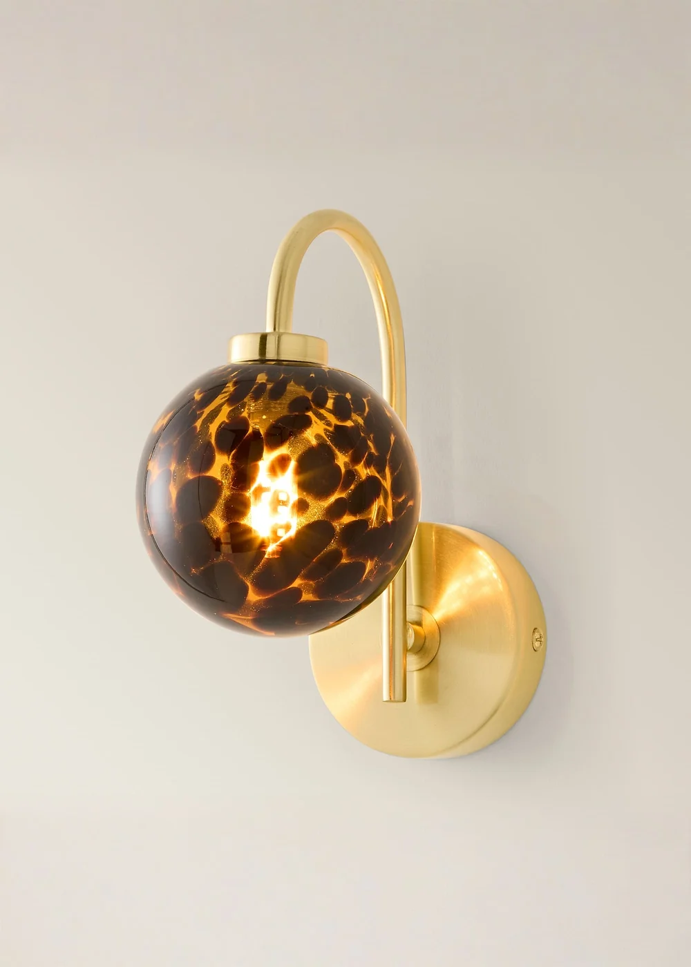 ValueLights Chiara Brushed Gold Leopard Glass Globe Wall Light With Warm White Bulb - One Size Image 2