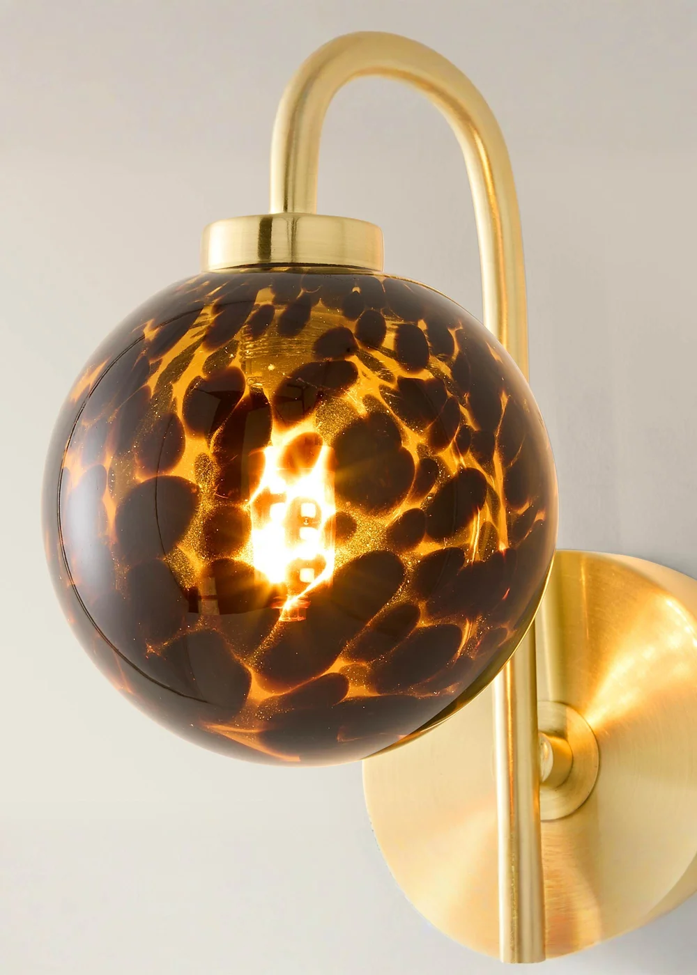 ValueLights Chiara Brushed Gold Leopard Glass Globe Wall Light With Warm White Bulb - One Size Image 3