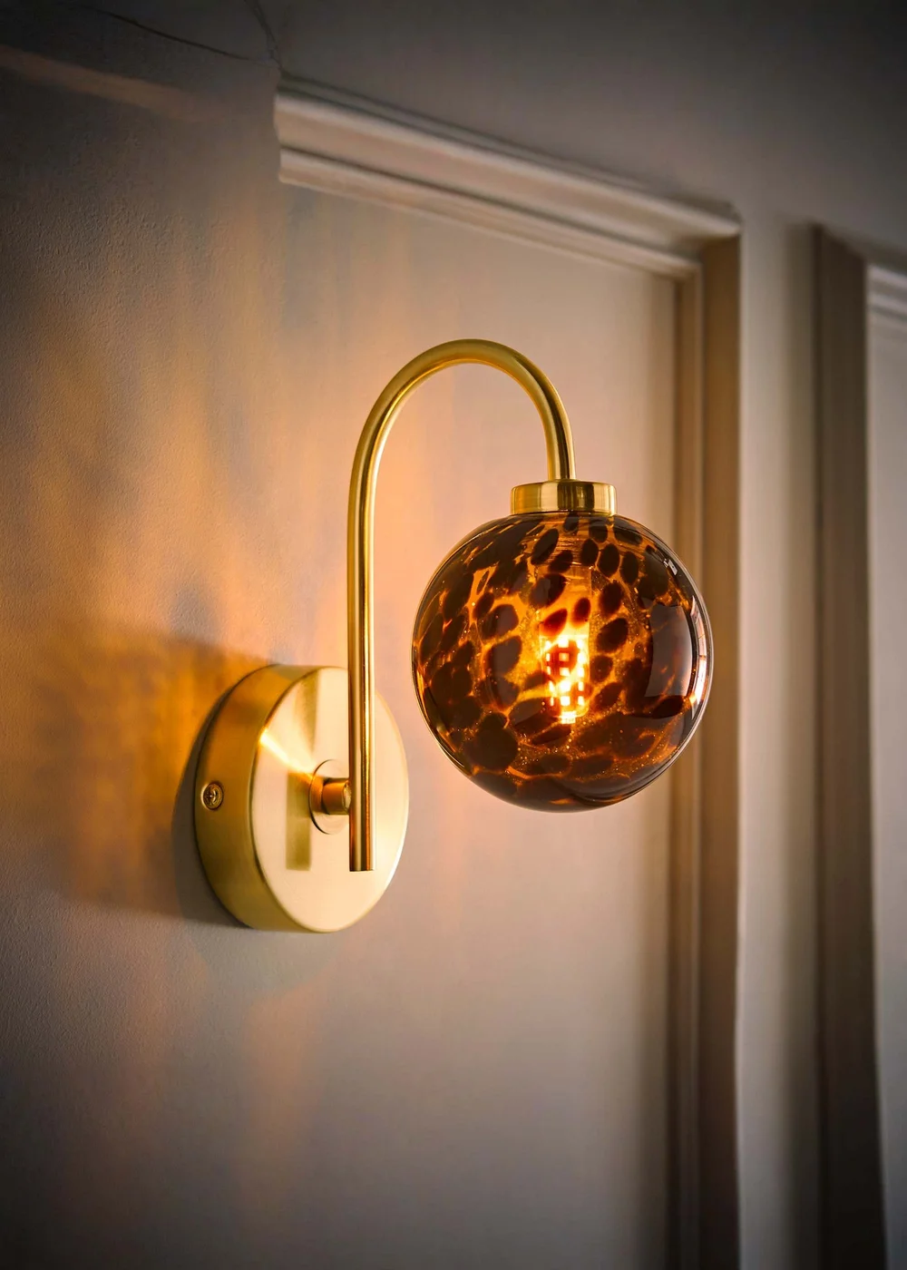 ValueLights Chiara Brushed Gold Leopard Glass Globe Wall Light With Warm White Bulb - One Size Image 4