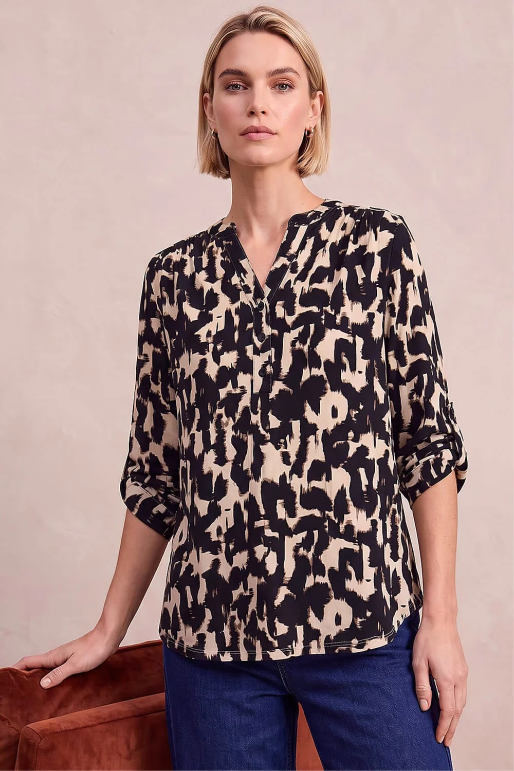 Roman Natural Abstract Ikat Print Shirt - 18 Image 1