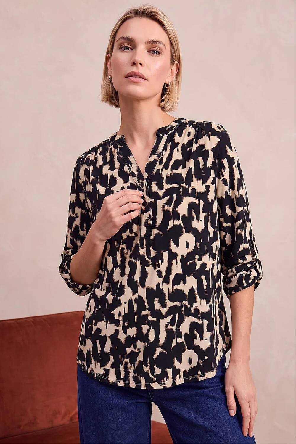 Roman Natural Abstract Ikat Print Shirt - 18 Image 3