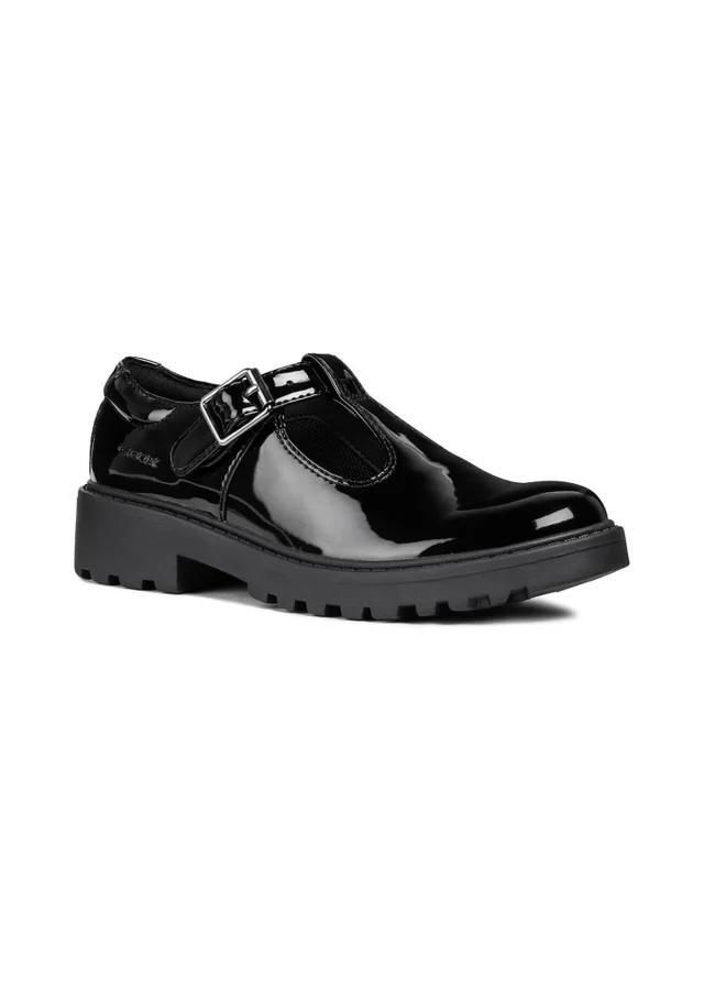 Geox Black Patent Girls J Casey G. E Buckle Shoe (Younger 10 - 12.5)