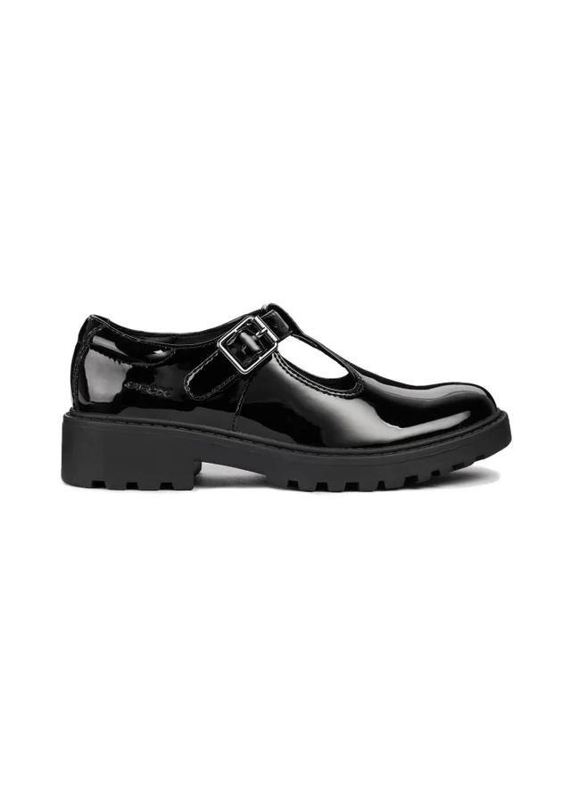 Geox Black Patent Girls J Casey G. E Buckle Shoe (Younger 10 - 12.5)