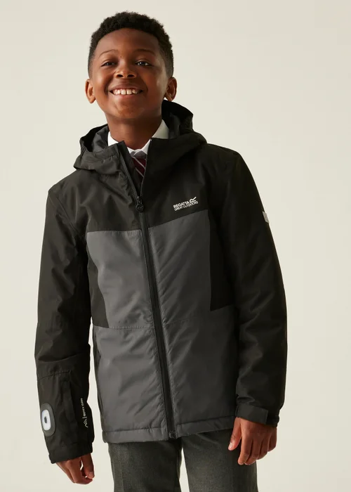 Regatta Black/Grey Beamz Isotex Waterproof Jacket (3-13 years) - 9-10 Yrs Image 2
