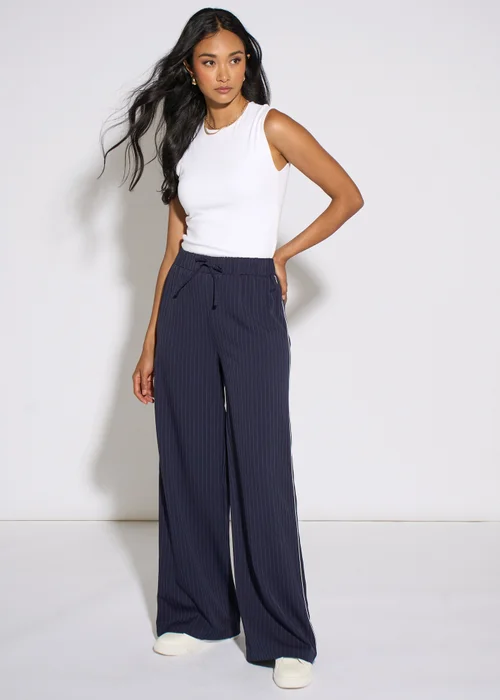 Gini London Navy Drawstring Pinstripe Wide Leg Jogger - 8 Image 1