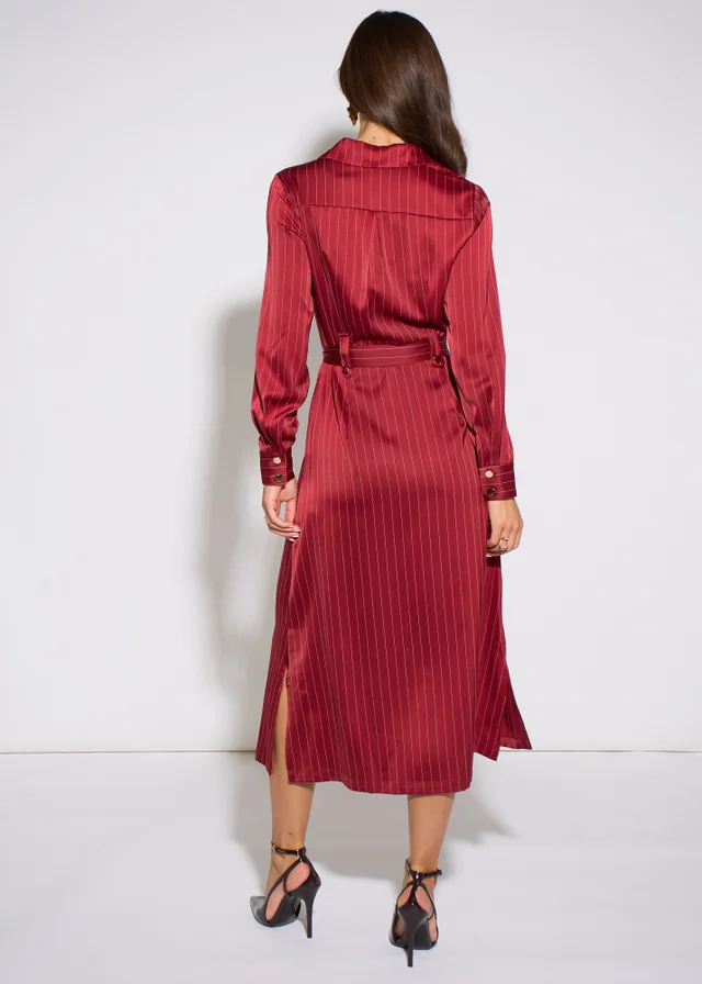 Gini London Mulberry Pinstripe Shirt Utility Belted Shirt Dress