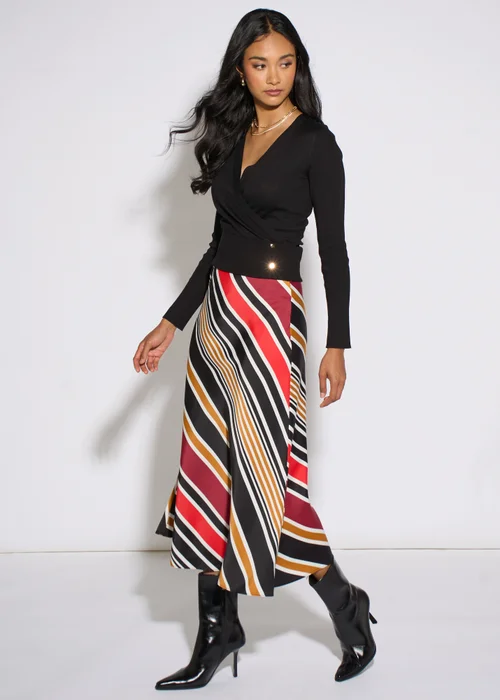 Gini London Black Stripe Satin Biased Midi Skirt - 12 Image 4