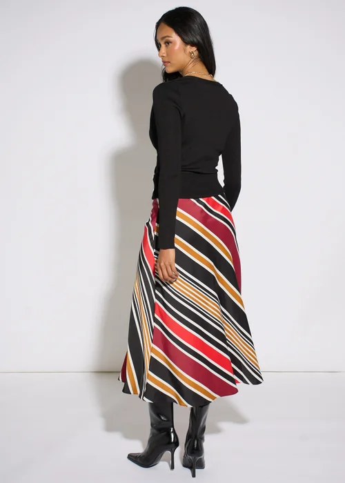 Gini London Black Stripe Satin Biased Midi Skirt - 12 Image 2