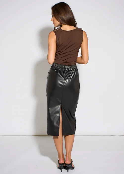 Gini London Black Faux Leather Ruched Side Pencil Skirt - 8 Image 2
