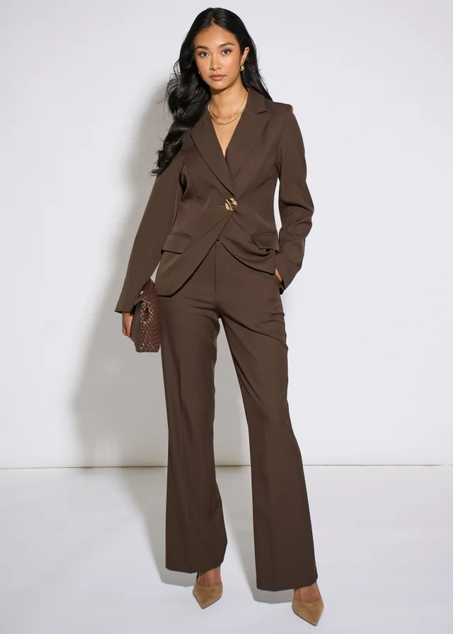 Gini London Brown Fashion Tailoring Gold Button Blazer