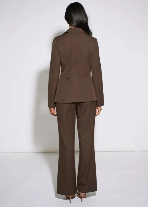 Gini London Brown Fashion Tailoring Gold Button Blazer - 10 Image 3
