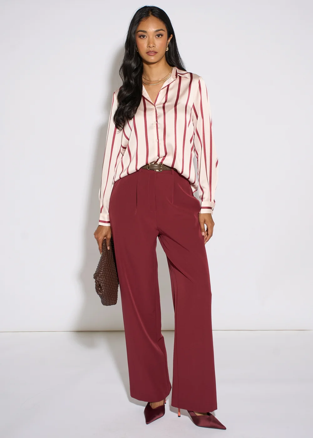 Gini London Burgundy Stripe loose Fit Shirt - 10 Image 1
