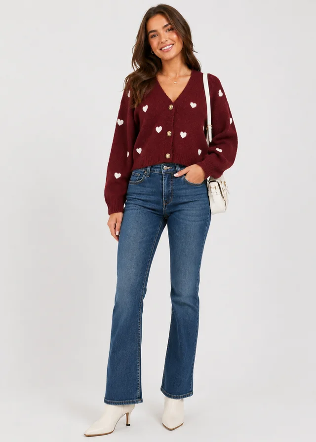 Gini London Mulberry Mini Heart Knit Cardigan