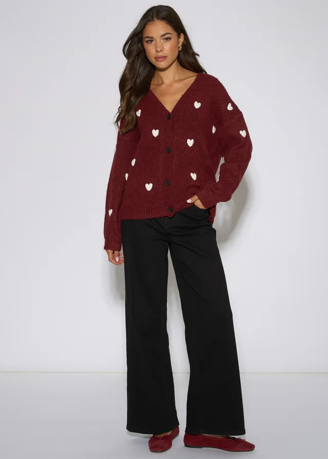 Gini London Mulberry Mini Heart Knit Cardigan