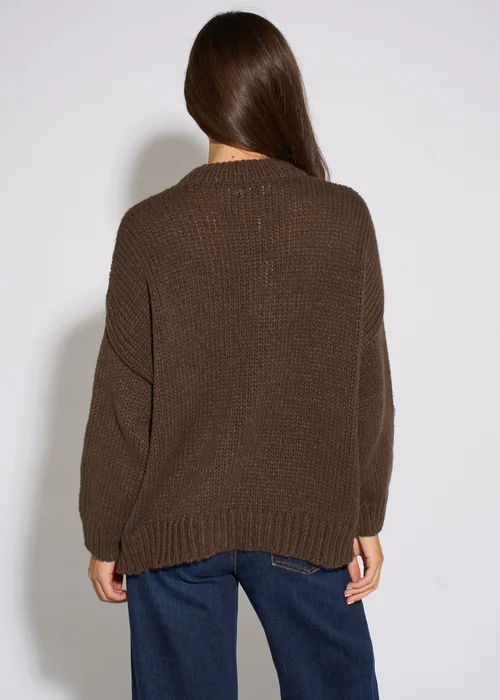 Gini London Brown 3D Floral Turtle Neck Knit Jumper - M/L Image 2