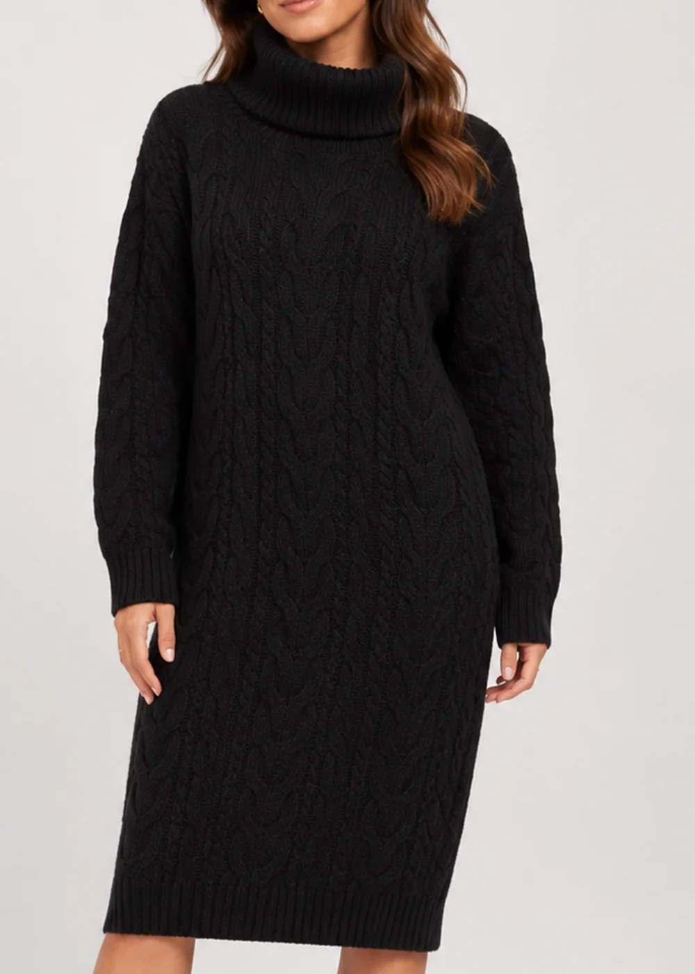 Gini London Black High Neck Cable Knit Shift Dress - L/XL Image 3