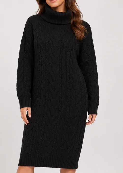 Gini London Black High Neck Cable Knit Shift Dress - L/XL Image 3