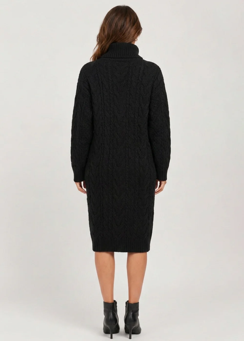 Gini London Black High Neck Cable Knit Shift Dress - L/XL Image 2