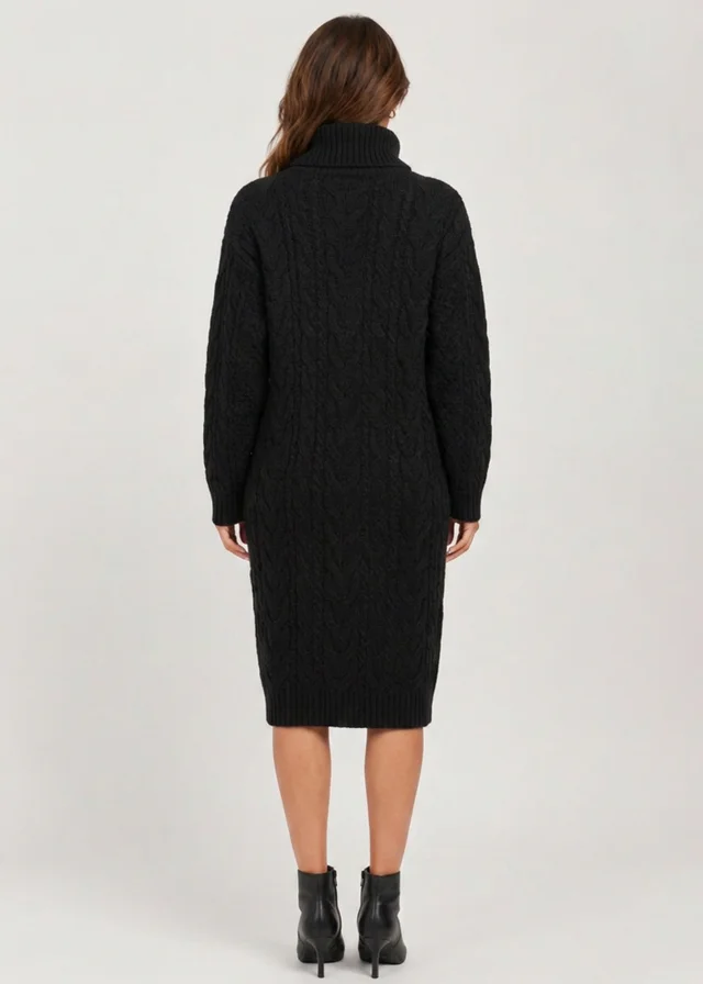 Gini London Black High Neck Cable Knit Shift Dress