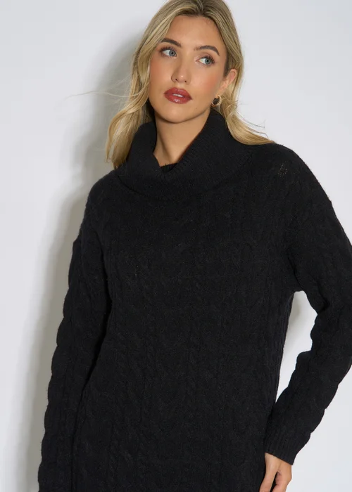 Gini London Black High Neck Cable Knit Shift Dress - L/XL Image 3