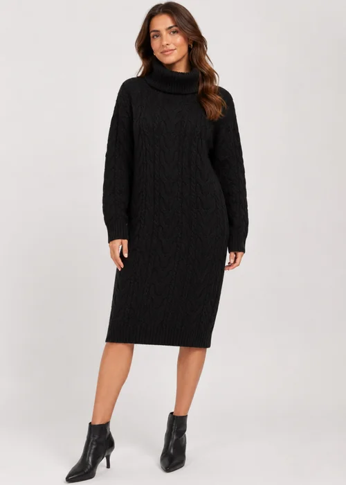 Gini London Black High Neck Cable Knit Shift Dress - L/XL Image 1