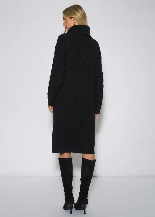 Gini London Black High Neck Cable Knit Shift Dress - L/XL Image 2