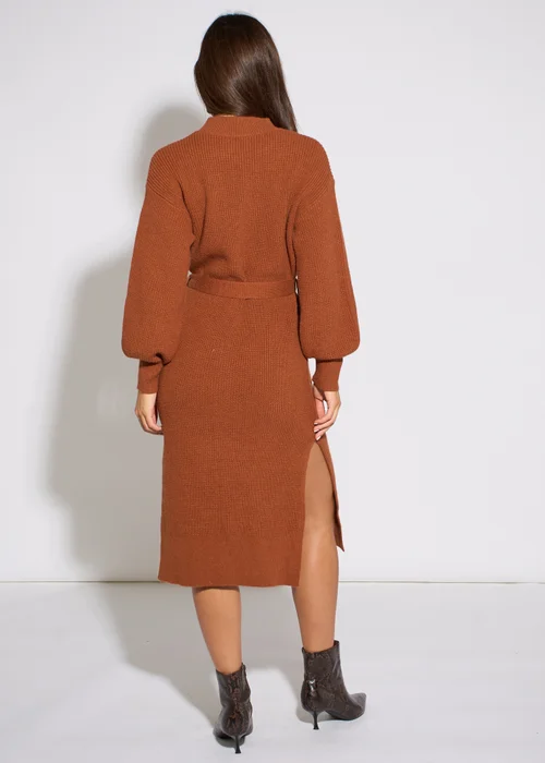 Gini London Tan Belted Knitted Long Sleeves Dress - S/M Image 2