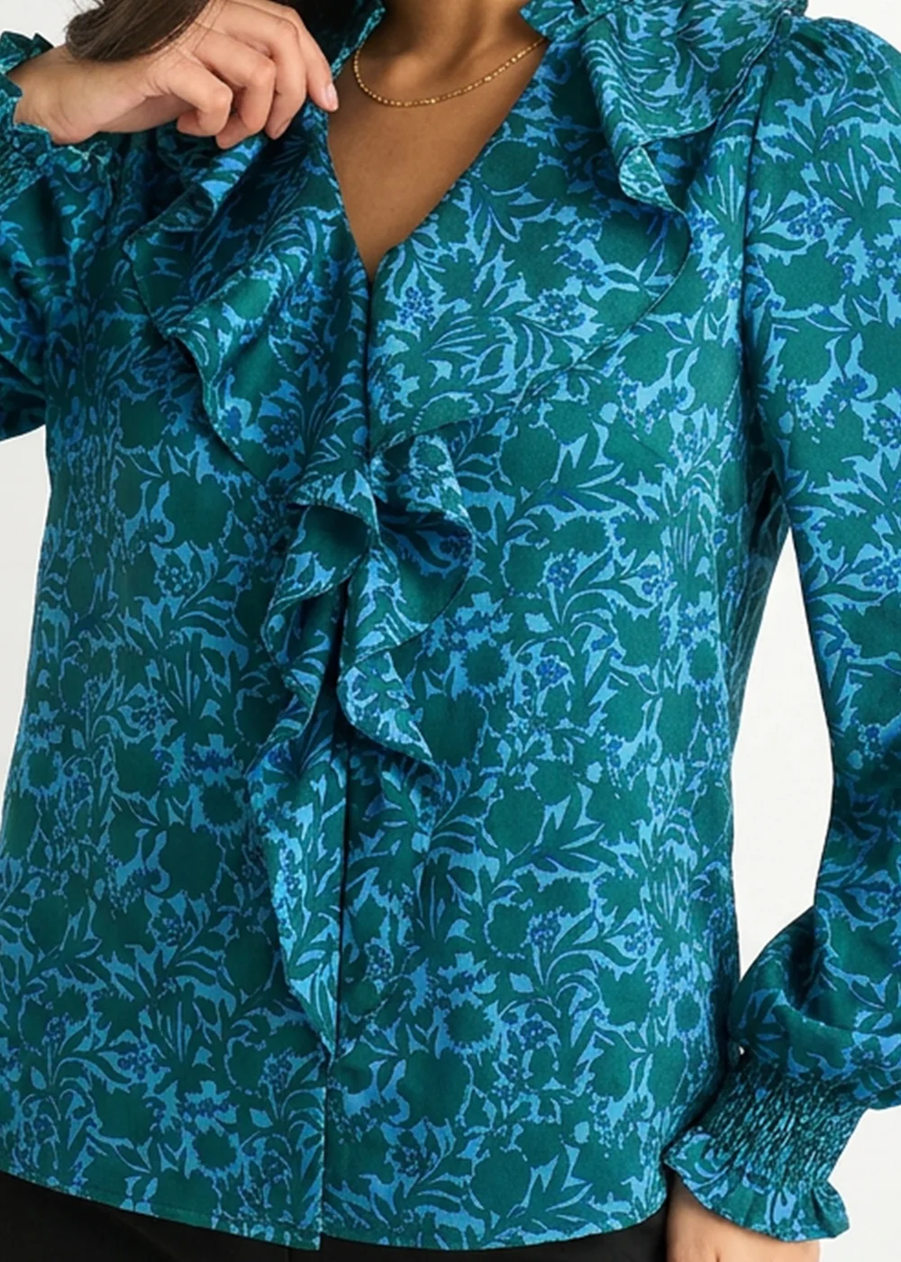 Gini London Blue Floral Print Ruffle Front Blouse - 16 Image 3