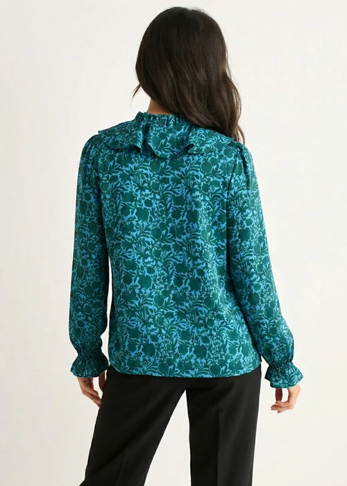 Gini London Blue Floral Print Ruffle Front Blouse - 16 Image 2