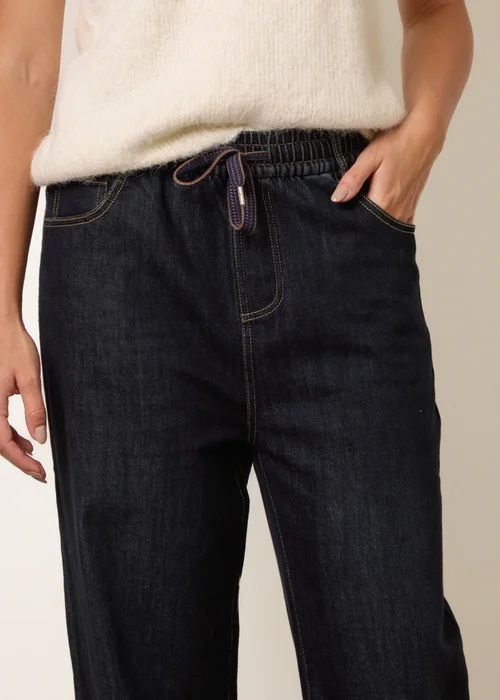 Blue Vanilla Navy Elasticated Waist Jeans With Tie - M Image 3