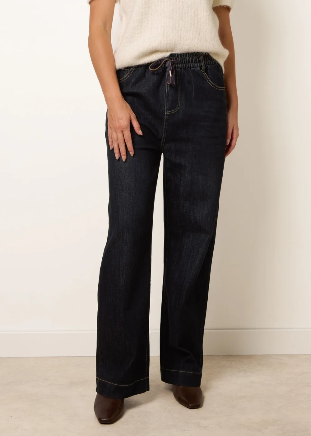 Blue Vanilla Navy Elasticated Waist Jeans With Tie - M Image 2