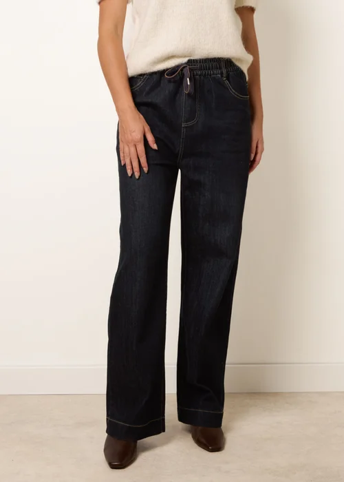 Blue Vanilla Navy Elasticated Waist Jeans With Tie - M Image 2