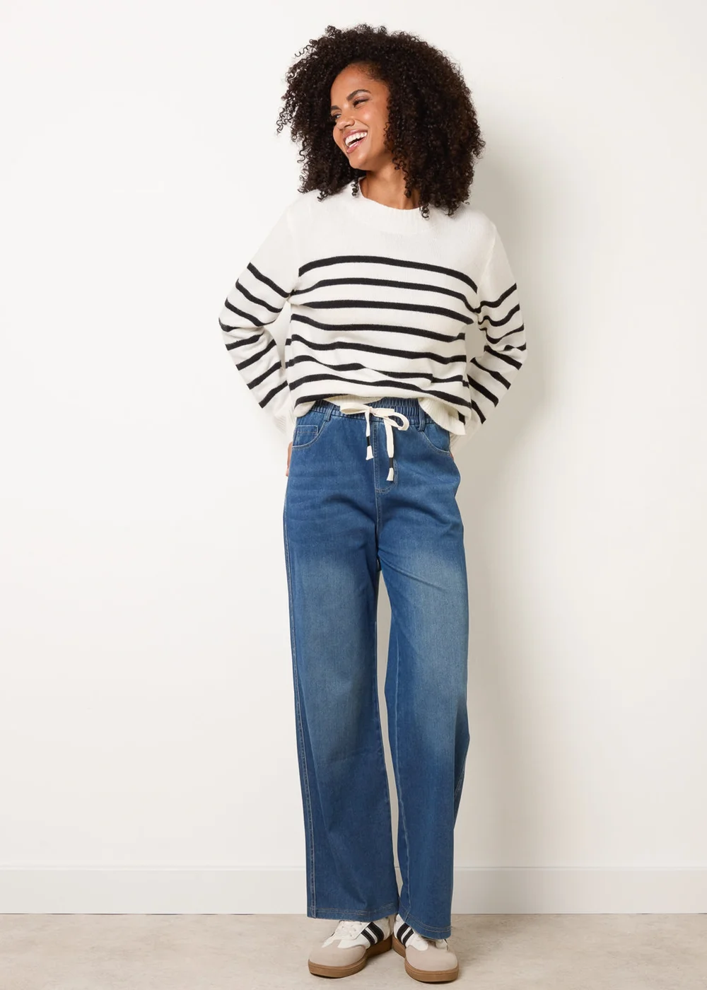 Blue Vanilla Blue Elasticated Waist Jeans With Tie - L Image 1