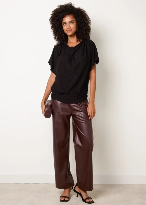 Blue Vanilla Black Button Detail Draped Cowl Neck Top - M/L Image 2