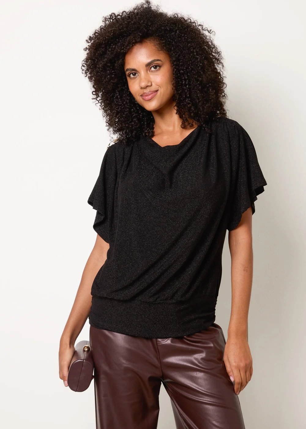 Blue Vanilla Black Button Detail Draped Cowl Neck Top - M/L Image 1