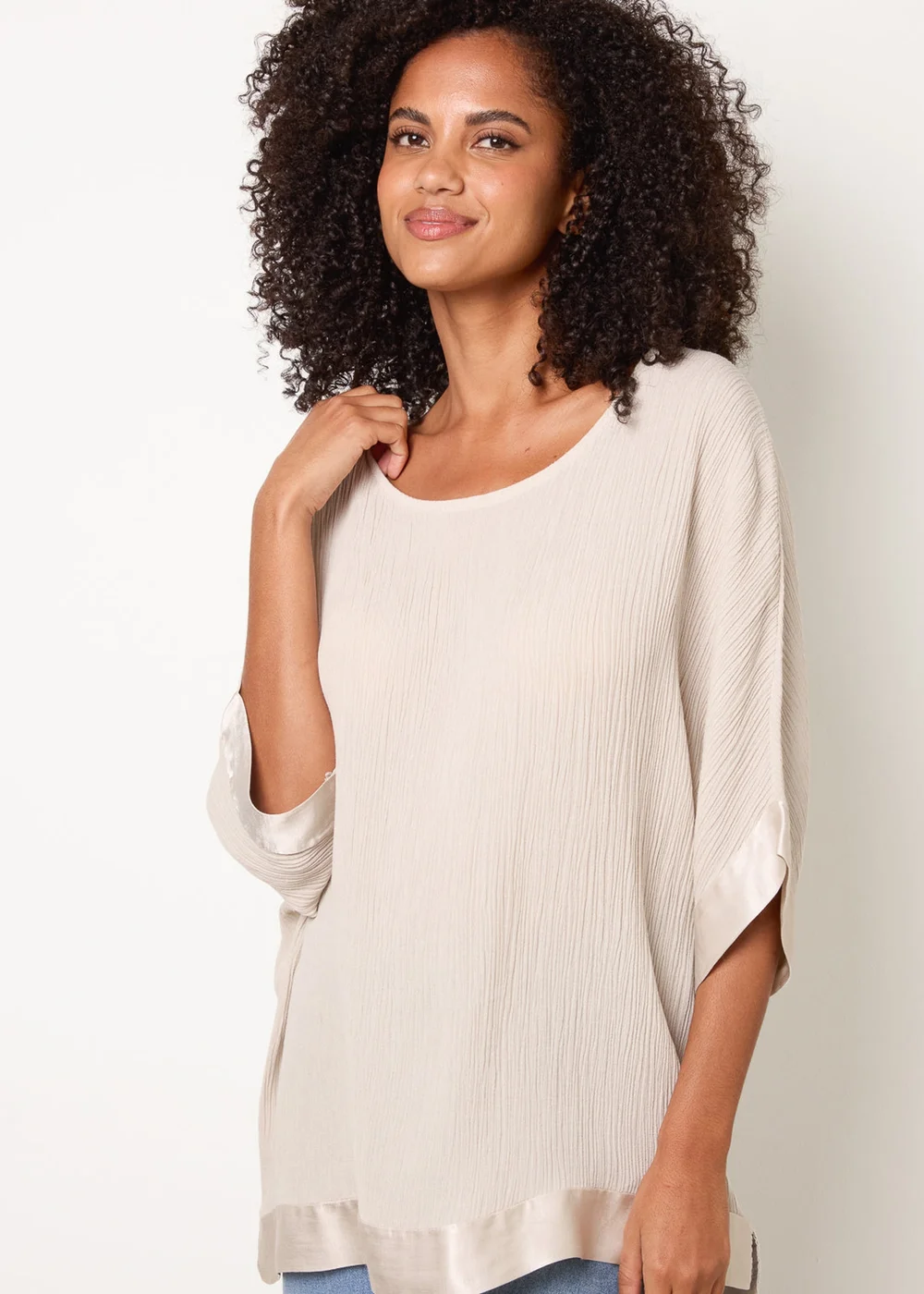 Blue Vanilla Stone Viscose Crinkle Top With Satin Finish - One Size Image 1