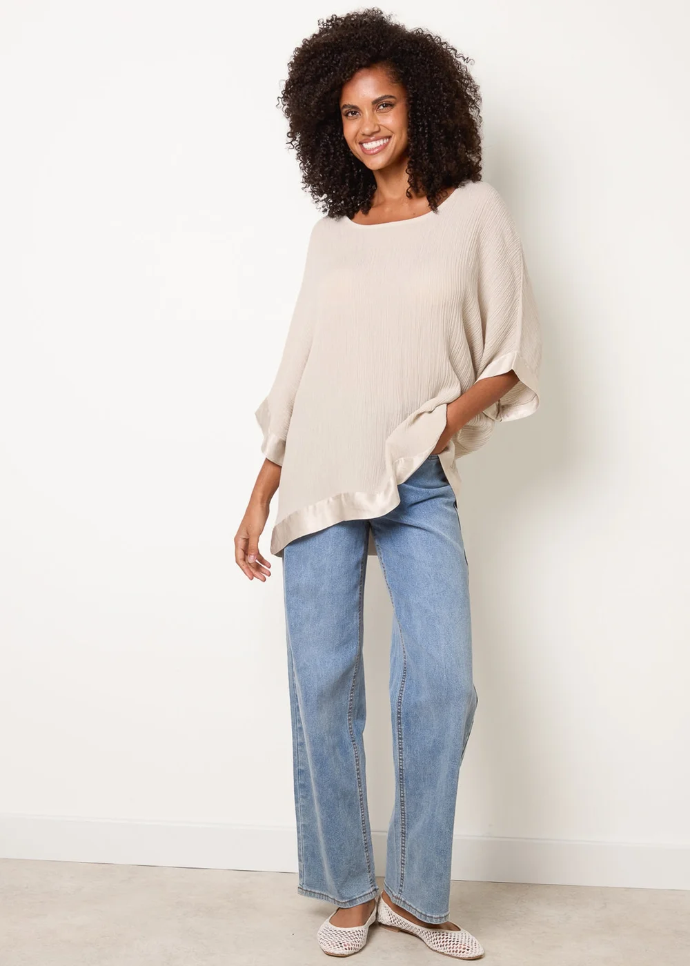 Blue Vanilla Stone Viscose Crinkle Top With Satin Finish - One Size Image 2