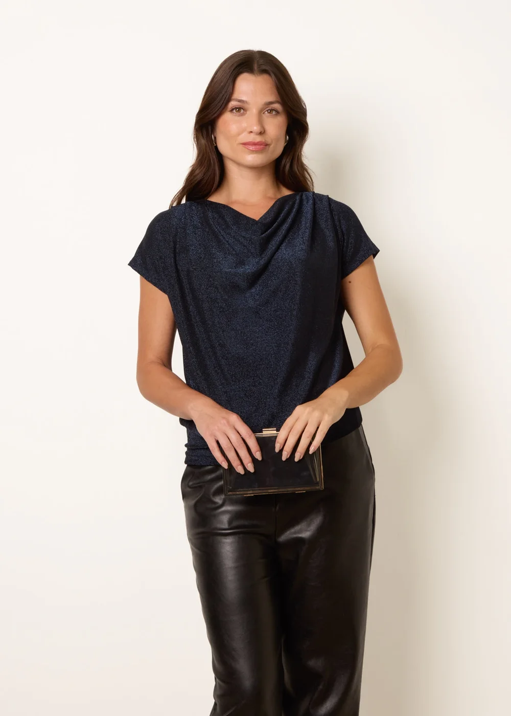 Blue Vanilla Navy Cowl Neck Draped Top - M/L Image 1