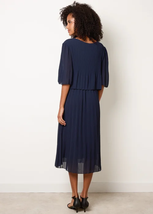 Blue Vanilla Navy Pleated Short Sleeve Dress With Necklace - M/L Image 4