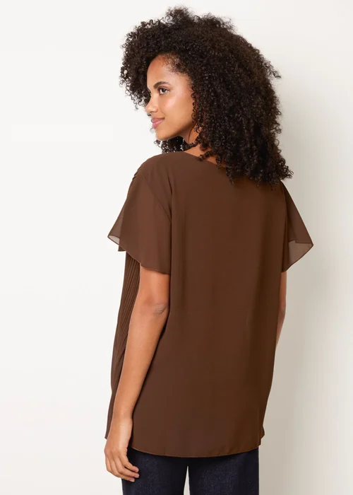 Blue Vanilla Brown Pleated Short Sleeve Top - M/L Image 4