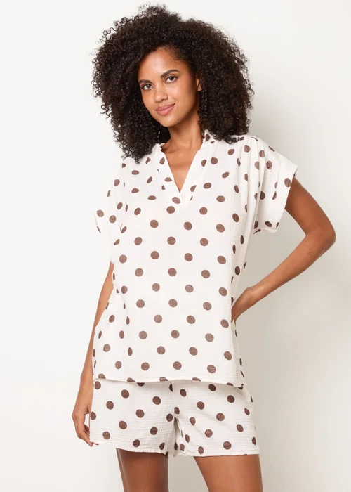 Blue Vanilla White Cheesecloth Polka Dot Short Set - M/L Image 2