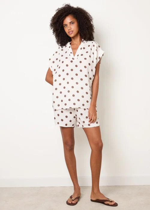 Blue Vanilla White Cheesecloth Polka Dot Short Set - M/L Image 1