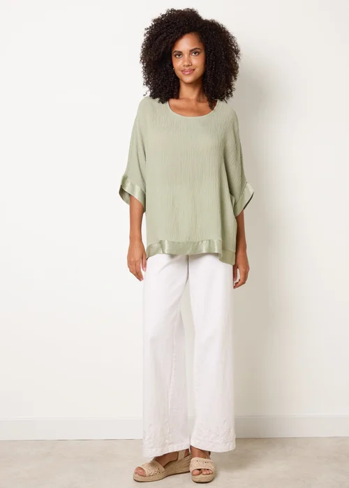 Blue Vanilla Khaki Viscose Crinkle Top With Satin Finish - One Size Image 2