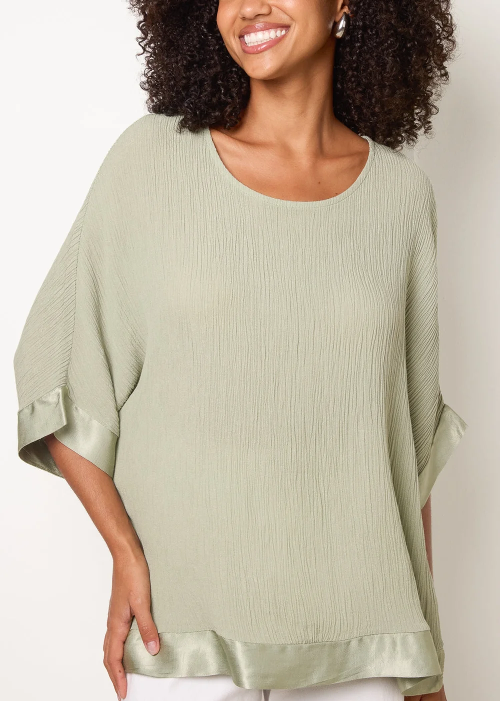 Blue Vanilla Khaki Viscose Crinkle Top With Satin Finish - One Size Image 3